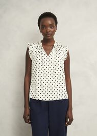 Adriel Blouse, Ivory Navy, hi-res