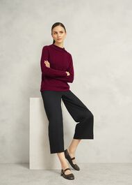 Burgundy Talia Cashmere Blend Button Neck Sweater, Beryl Red, hi-res