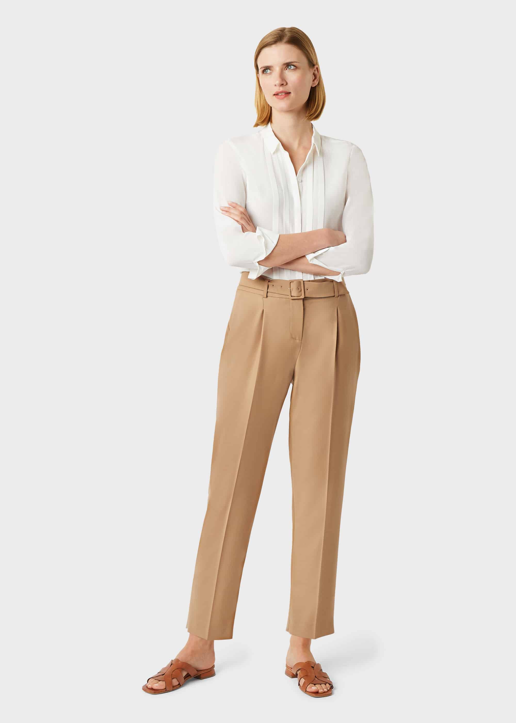 Petite Camel Fold Over Front Tailored Trousers  PrettyLittleThing