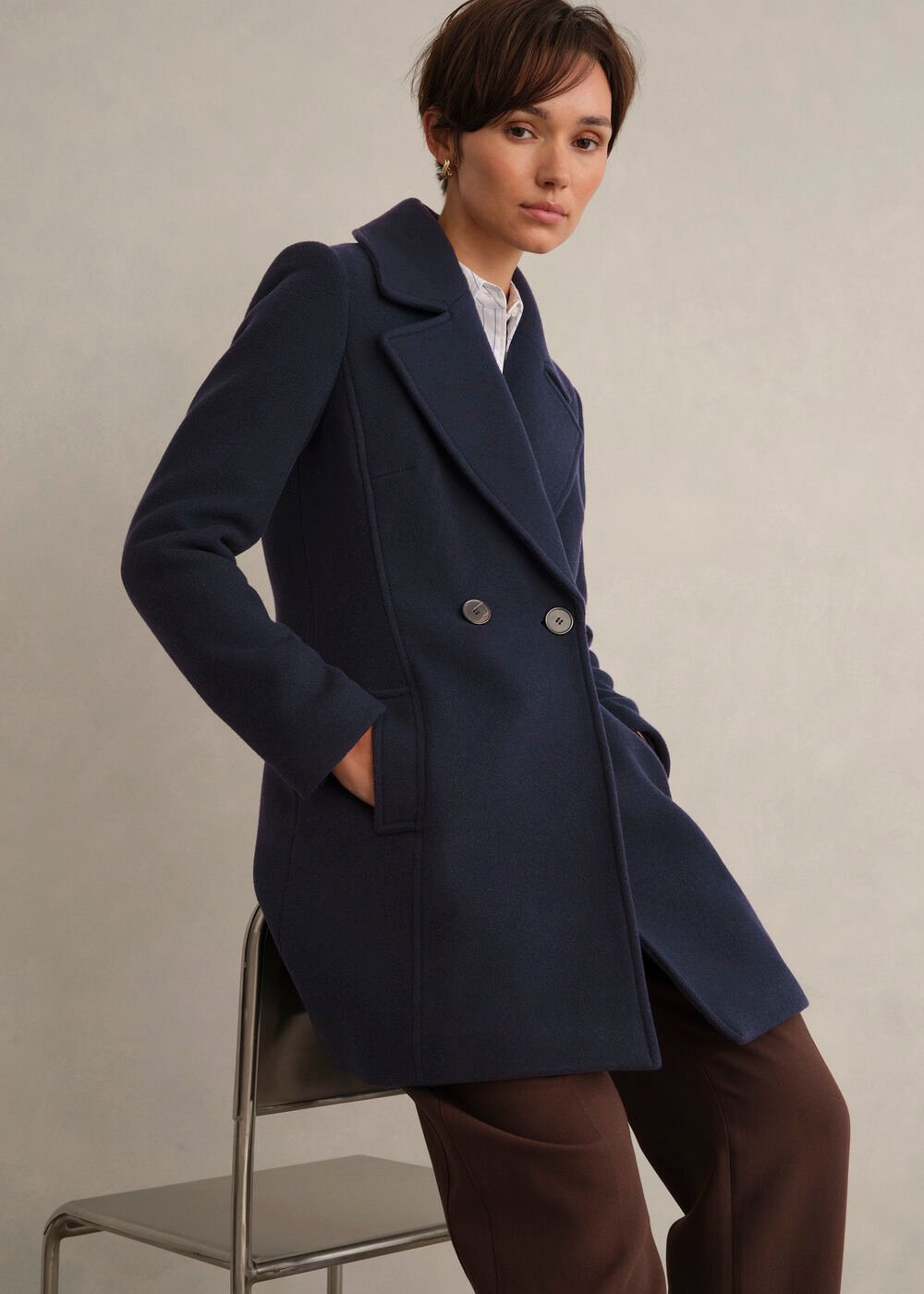 Betsy Cashmere Blend Coat, Navy, hi-res