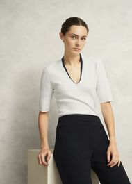Scarlett Knitted Top, Ivory Navy, hi-res