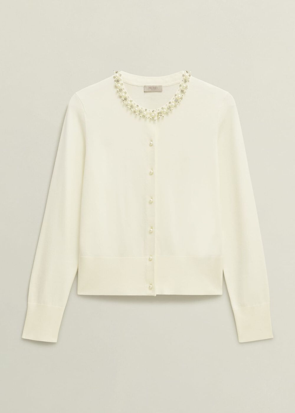 Oakley Beaded Cardigan, Ivory, hi-res