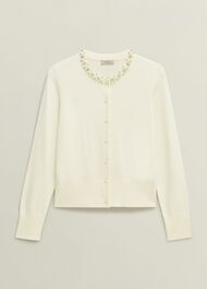 Oakley Beaded Cardigan, Ivory, hi-res