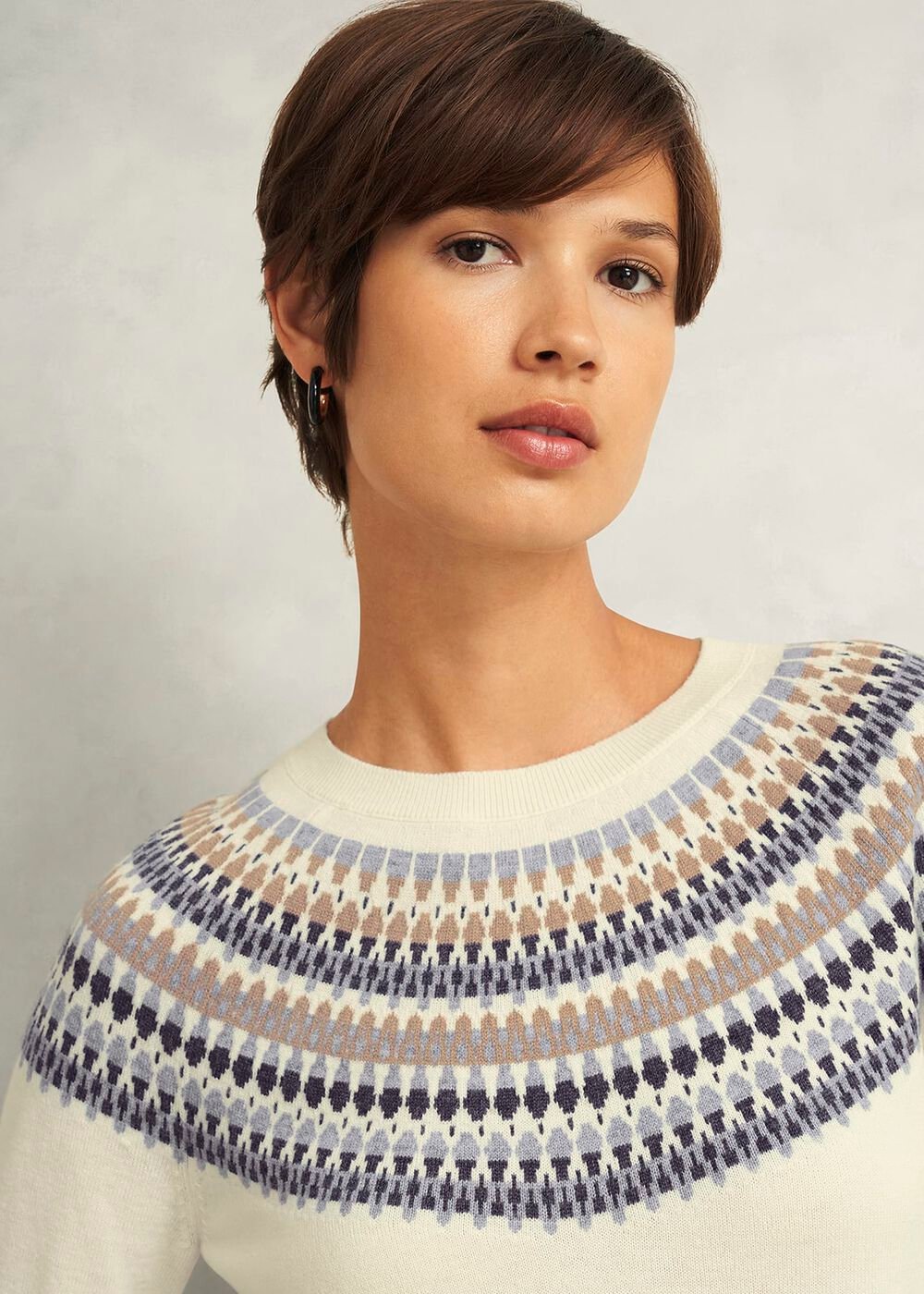 Greta Fairisle Sweater With Cashmere, Ivory Multi, hi-res