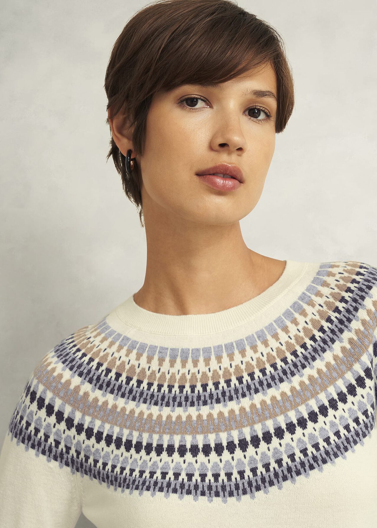 Greta Fairisle Sweater With Cashmere, Ivory Multi, hi-res