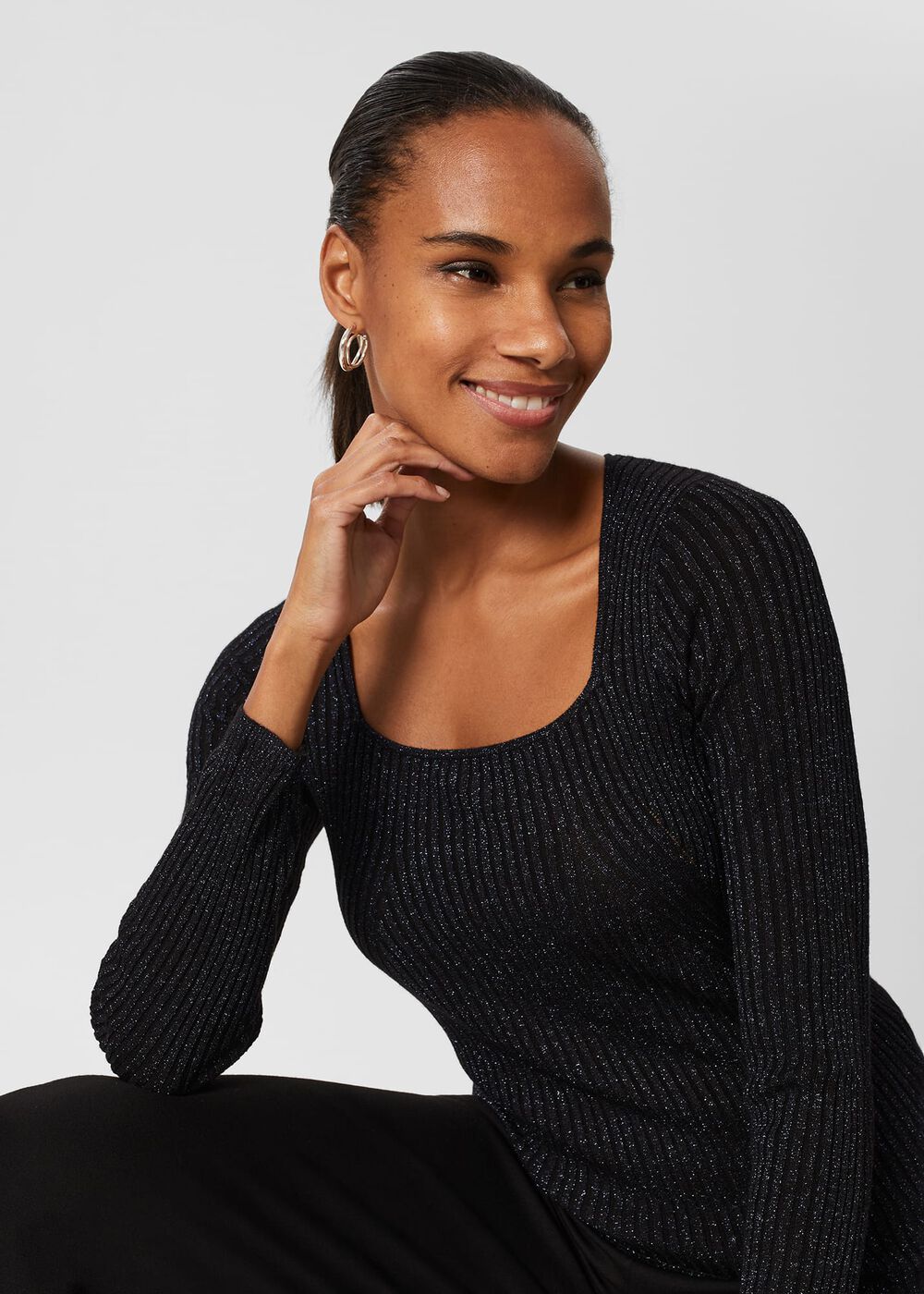 Mariella Square Neck Sweater, Black, hi-res