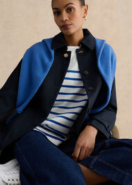 Sian Striped Long Sleeve Cotton Top, Ivory Blue, hi-res