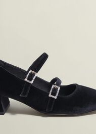 Rosaleen Velvet Heeled Mary Janes, Black, hi-res