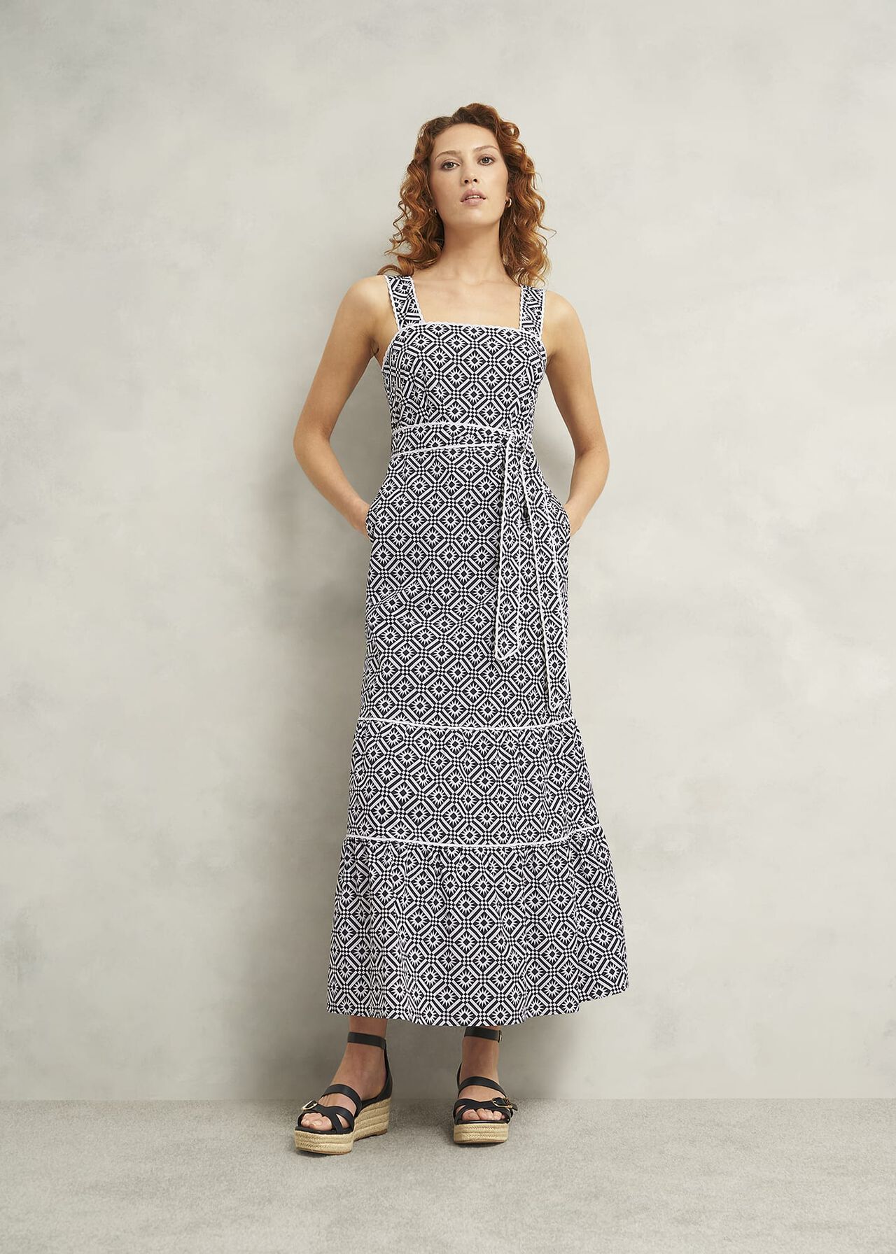 Kara Cotton Dress, Navy Ivory, hi-res