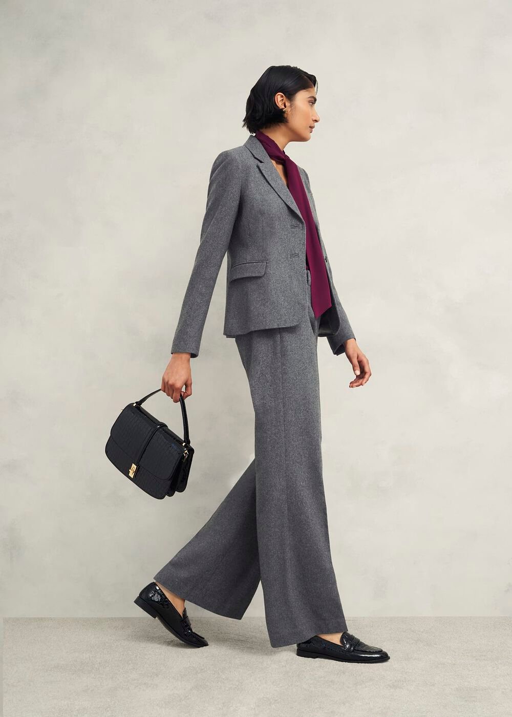 Elsie Wool Blend Wide Pants, Grey, hi-res