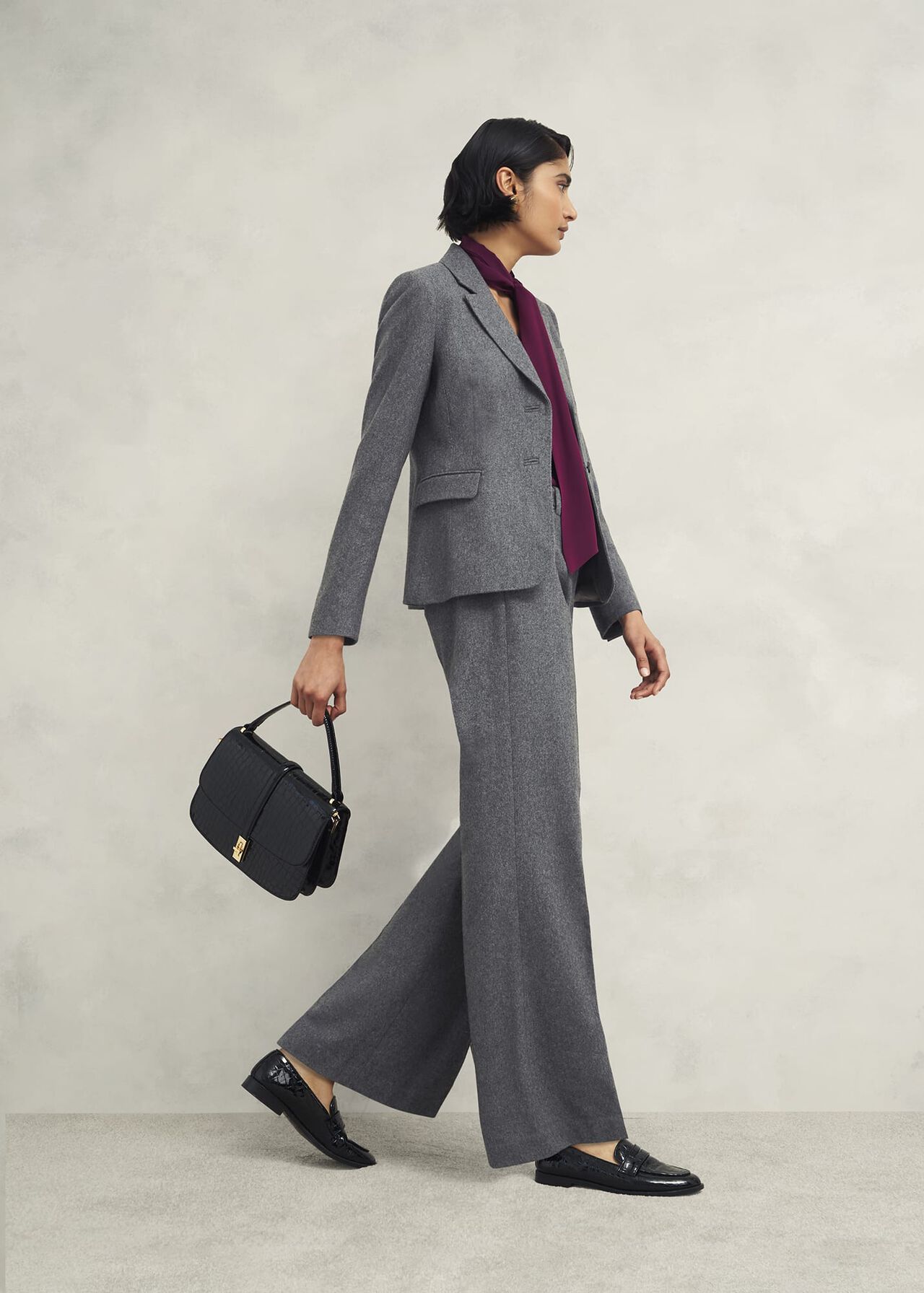 Elsie Wool Blend Wide Pants, Grey, hi-res