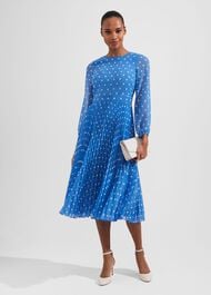 Selena Spot Fit And Flare Dress, Blue Ivory, hi-res