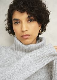 Grey Marl Yardley Chunky Roll Neck Knitted Sweater, Grey Mouline, hi-res