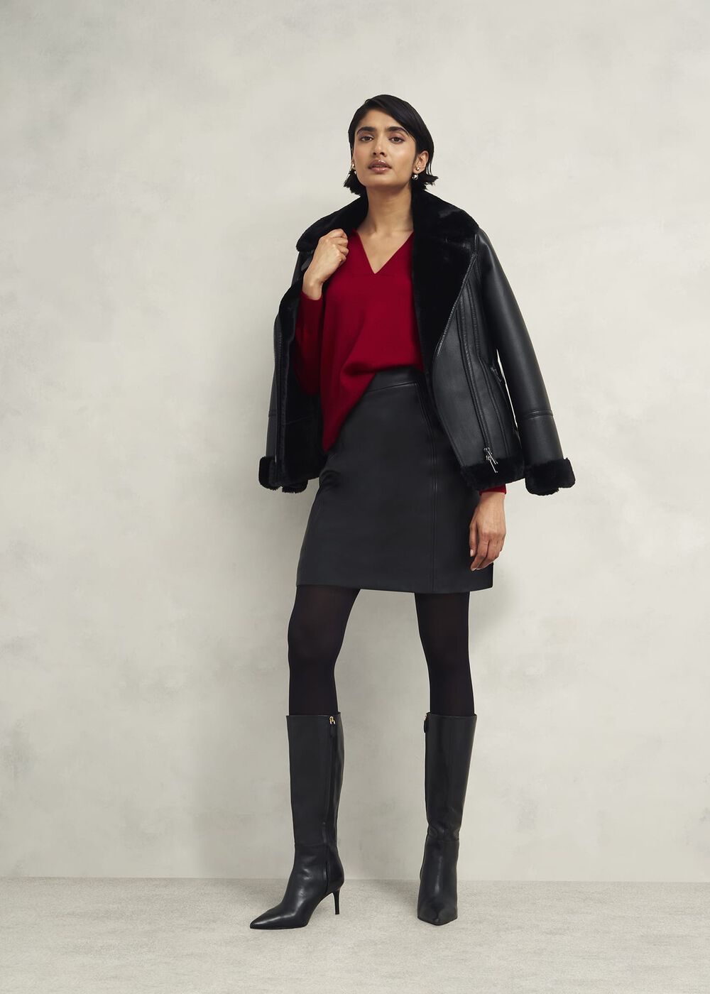 Lettie V Neck Sweater With Cashmere, Pomegranate Red, hi-res
