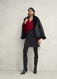 Lettie V Neck Sweater With Cashmere, Pomegranate Red, hi-res
