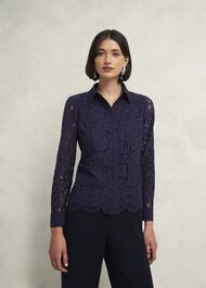 Claire Lace Shirt, Midnight Navy, hi-res