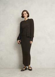 Olive Wentworth Wool Blend V Neck Button Cardigan, Dark Olive, hi-res