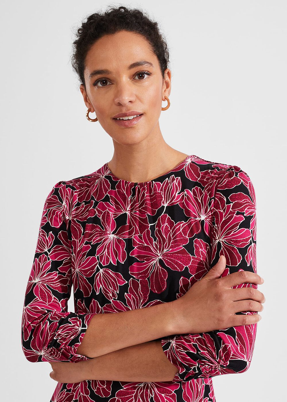 Mabel Jersey Dress, Black Pink, hi-res