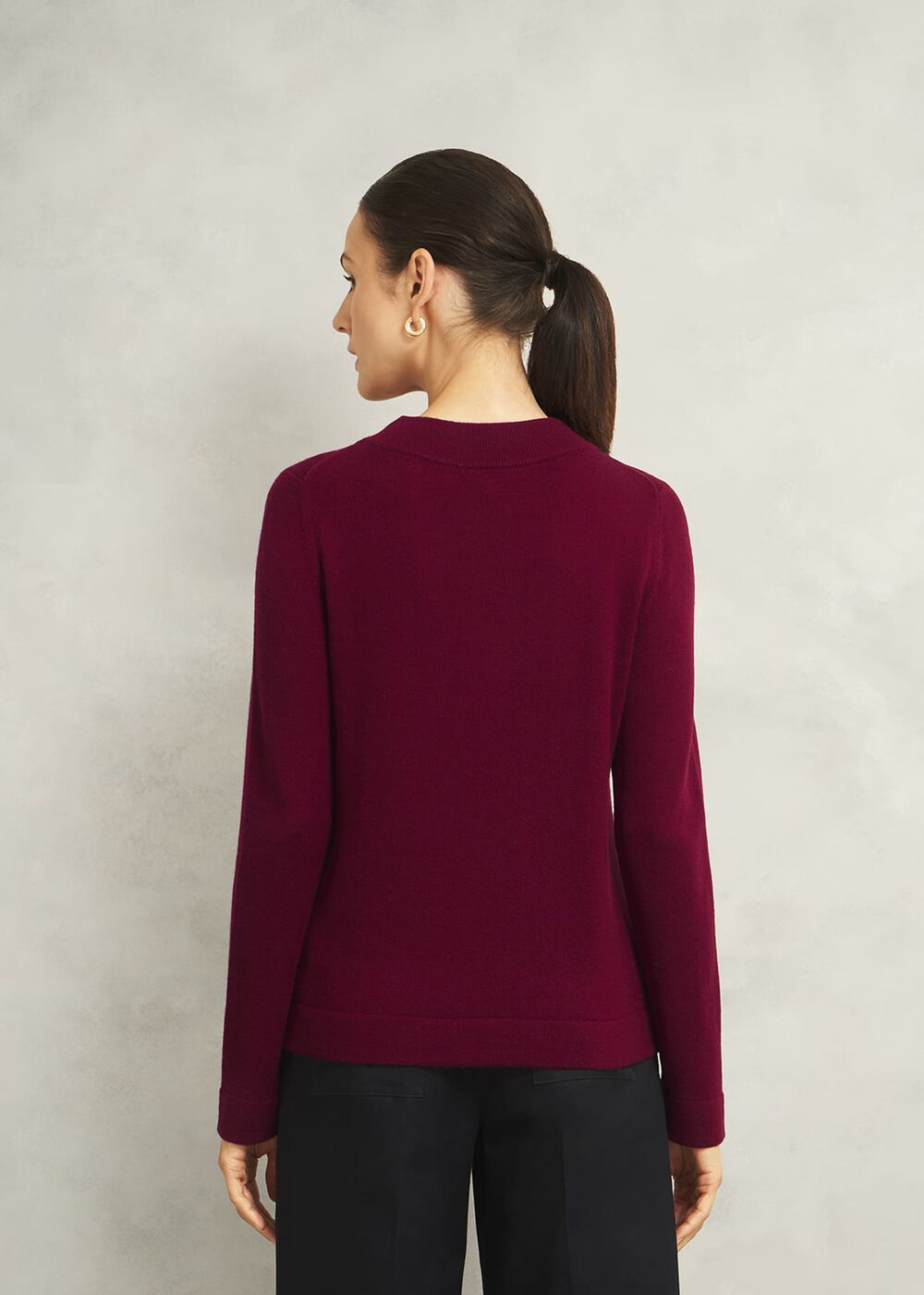 Burgundy Talia Cashmere Blend Button Neck Sweater, Beryl Red, hi-res