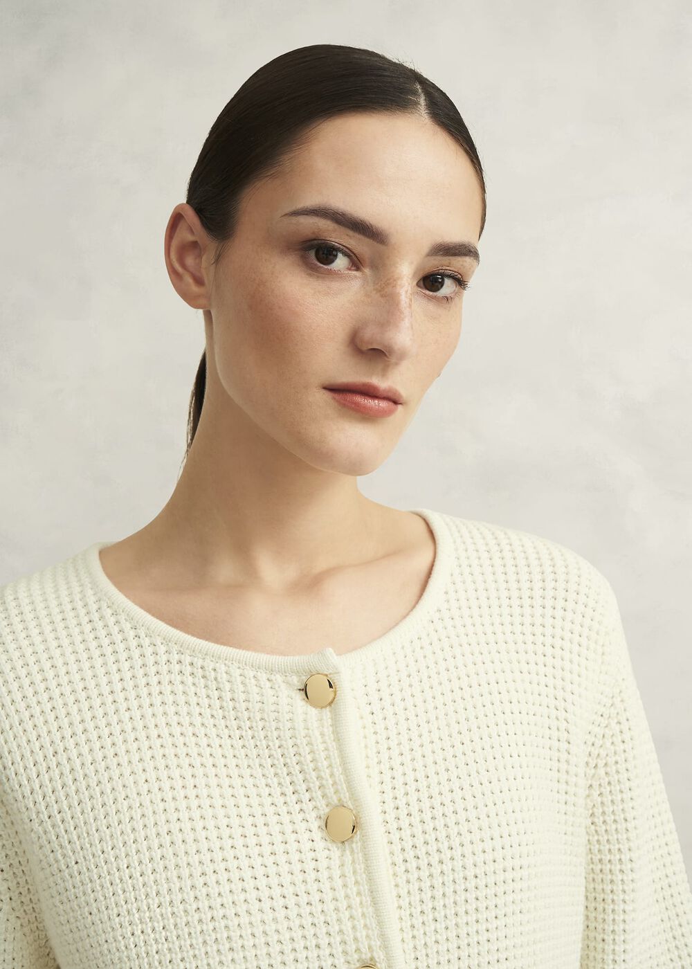 Adela Cotton Knitted Jacket , Warm Ivory, hi-res
