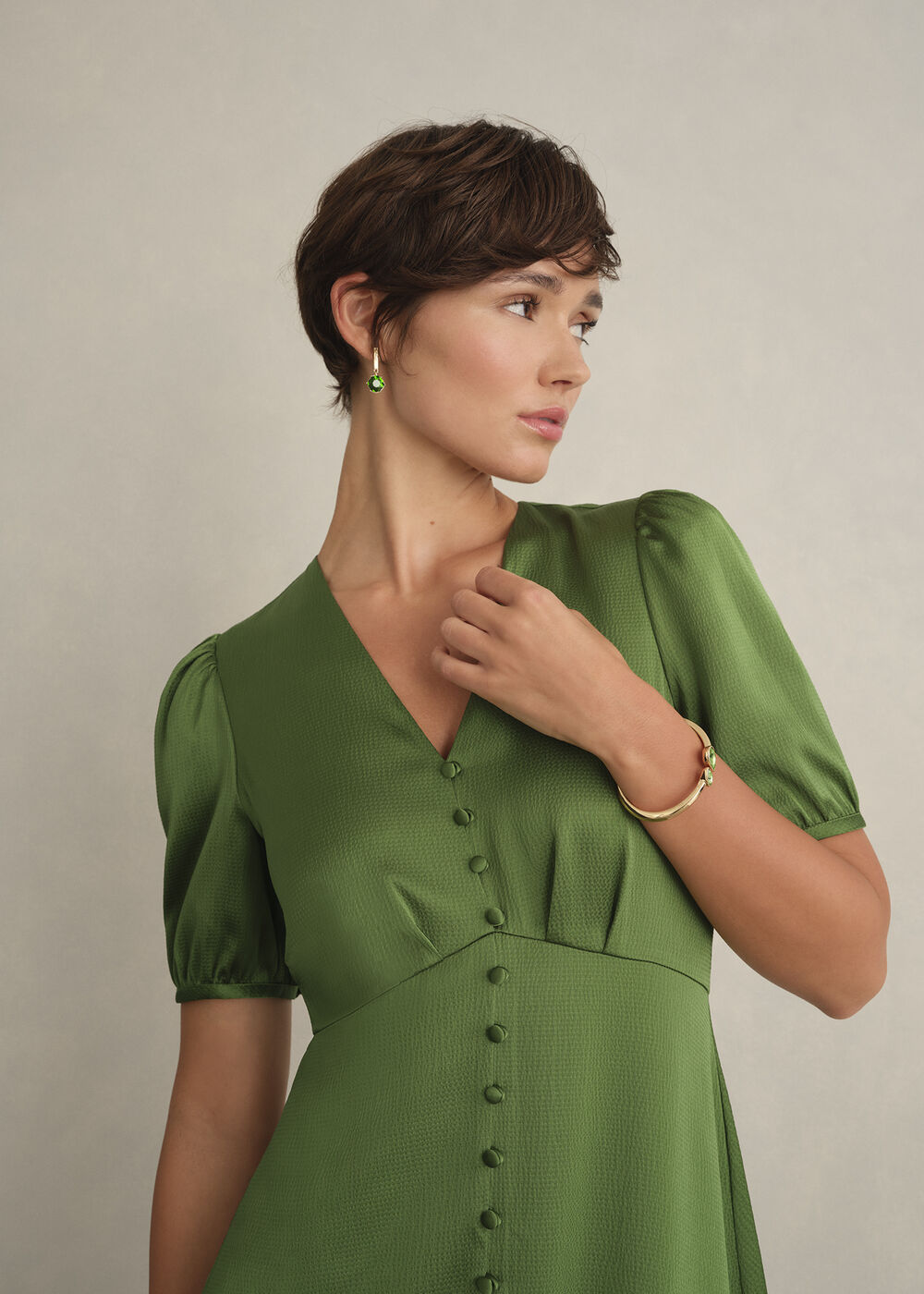 Petite Isabelle Textured Satin Dress, Bay Leaf Green, hi-res