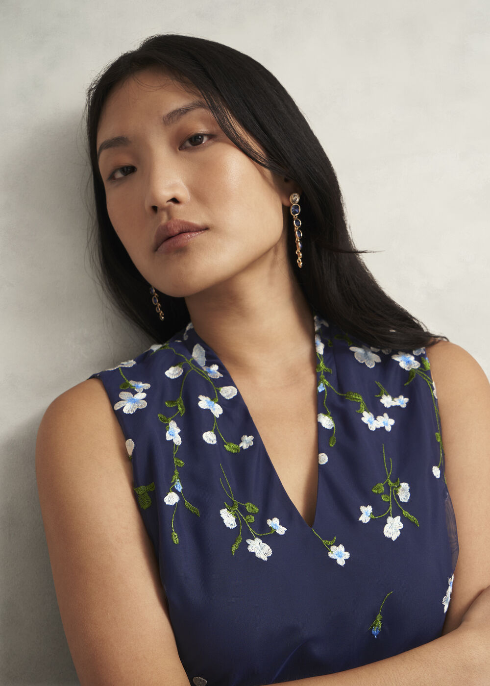 Aria Floral Embroidered Dress, Midnight Blue, hi-res