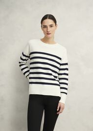 Amoura Striped Cotton Sweater, Ivory Navy, hi-res