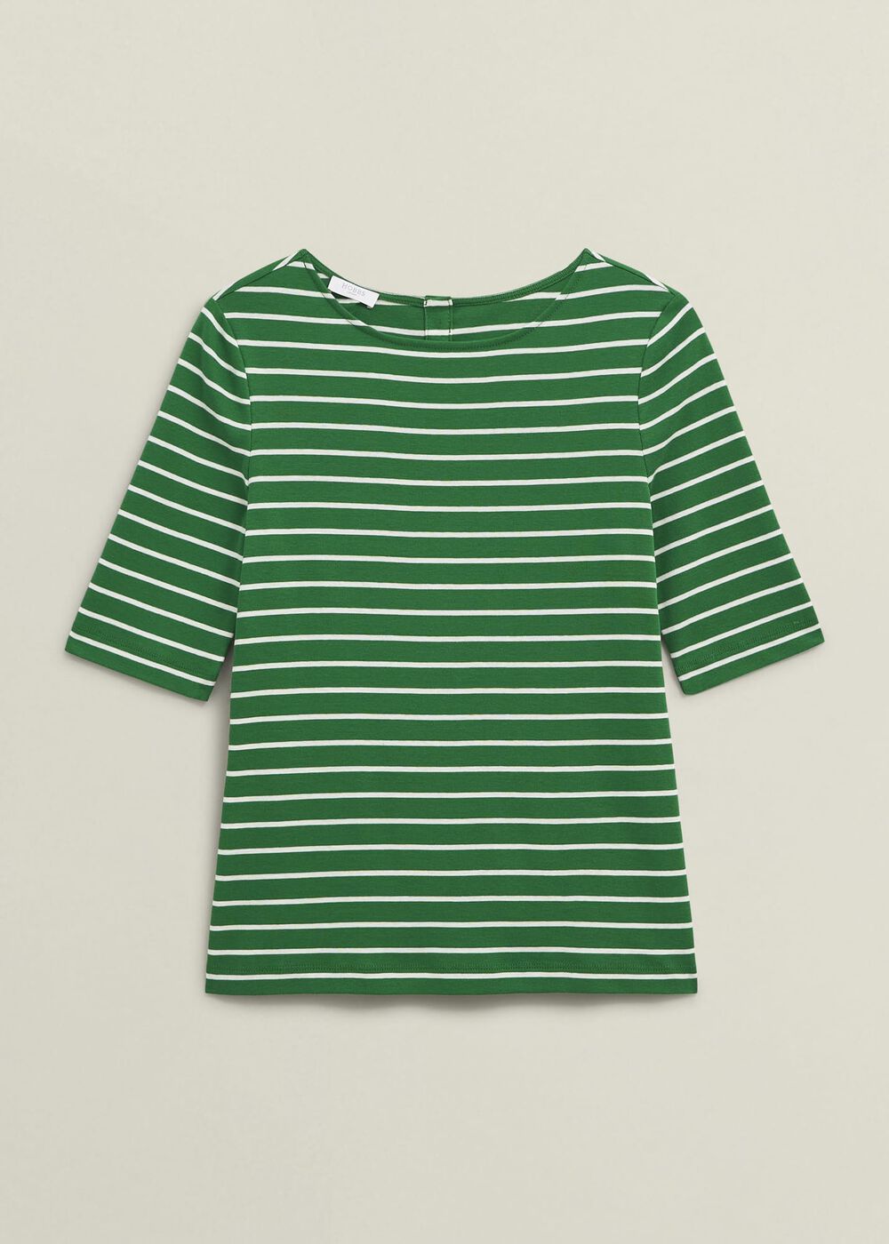 Katie Cotton Button Back Top, Green Ivory, hi-res