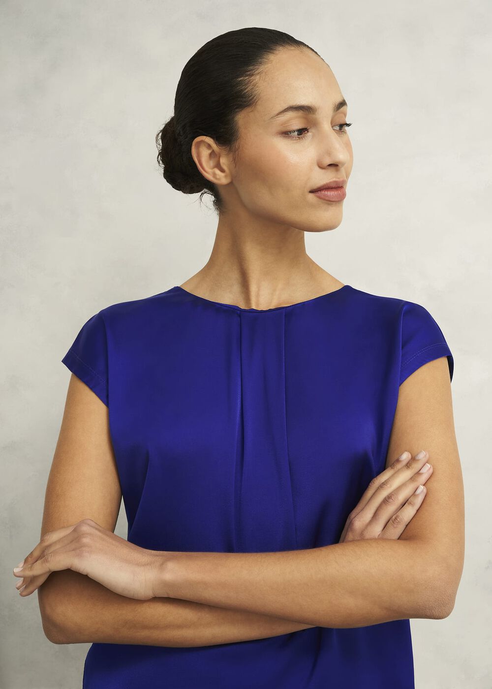 Nita Satin Front Top , Cobalt Blue, hi-res
