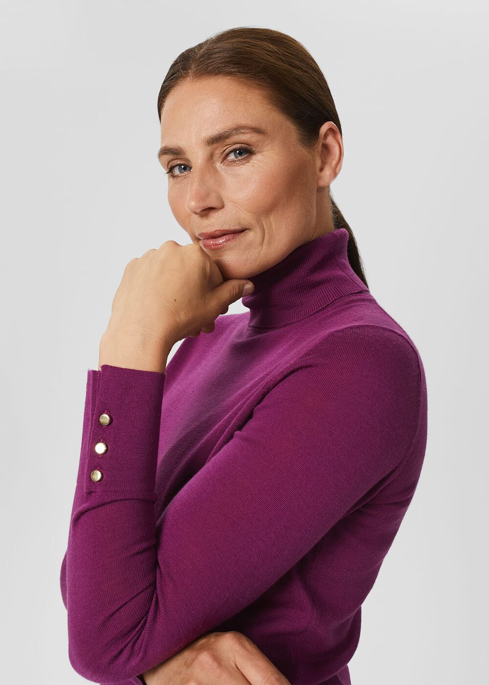 Lara Merino Wool Roll Neck Sweater, Deep Plum, hi-res