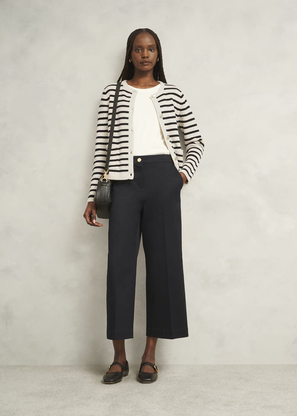 Oatmeal Simona Wool Blend Striped Knitted Jacket, Oatmeal Black, hi-res