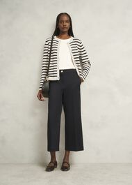 Oatmeal Simona Wool Blend Striped Knitted Jacket, Oatmeal Black, hi-res