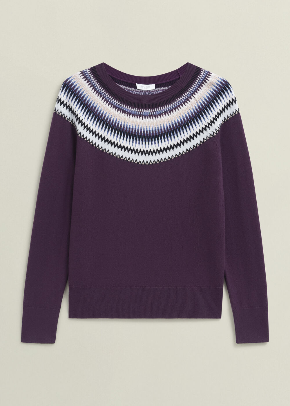 Purple Greta Wool Blend Fairisle Crew Neck Sweater, Vibrant Purple, hi-res