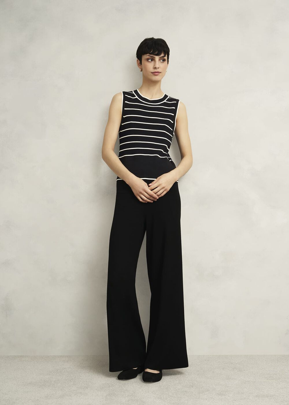 Navy Belmont Striped Knitted Vest Top, Black Cream, hi-res