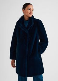 Petite Maddox Faux Fur Coat, Steel Blue, hi-res