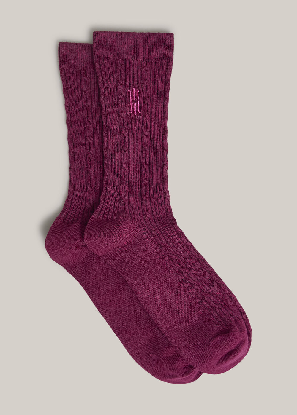 Cable Knit Single Socks, Beetroot Pink, hi-res