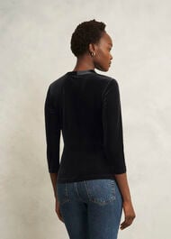 Hattie Velvet Ruched Button Front Top, Black, hi-res