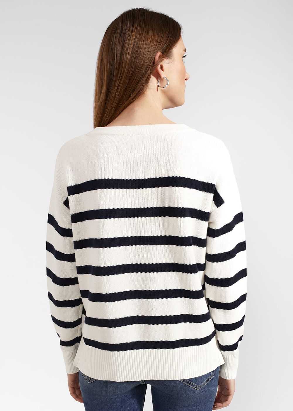 Danica Cotton Sweater, Ivory Navy, hi-res
