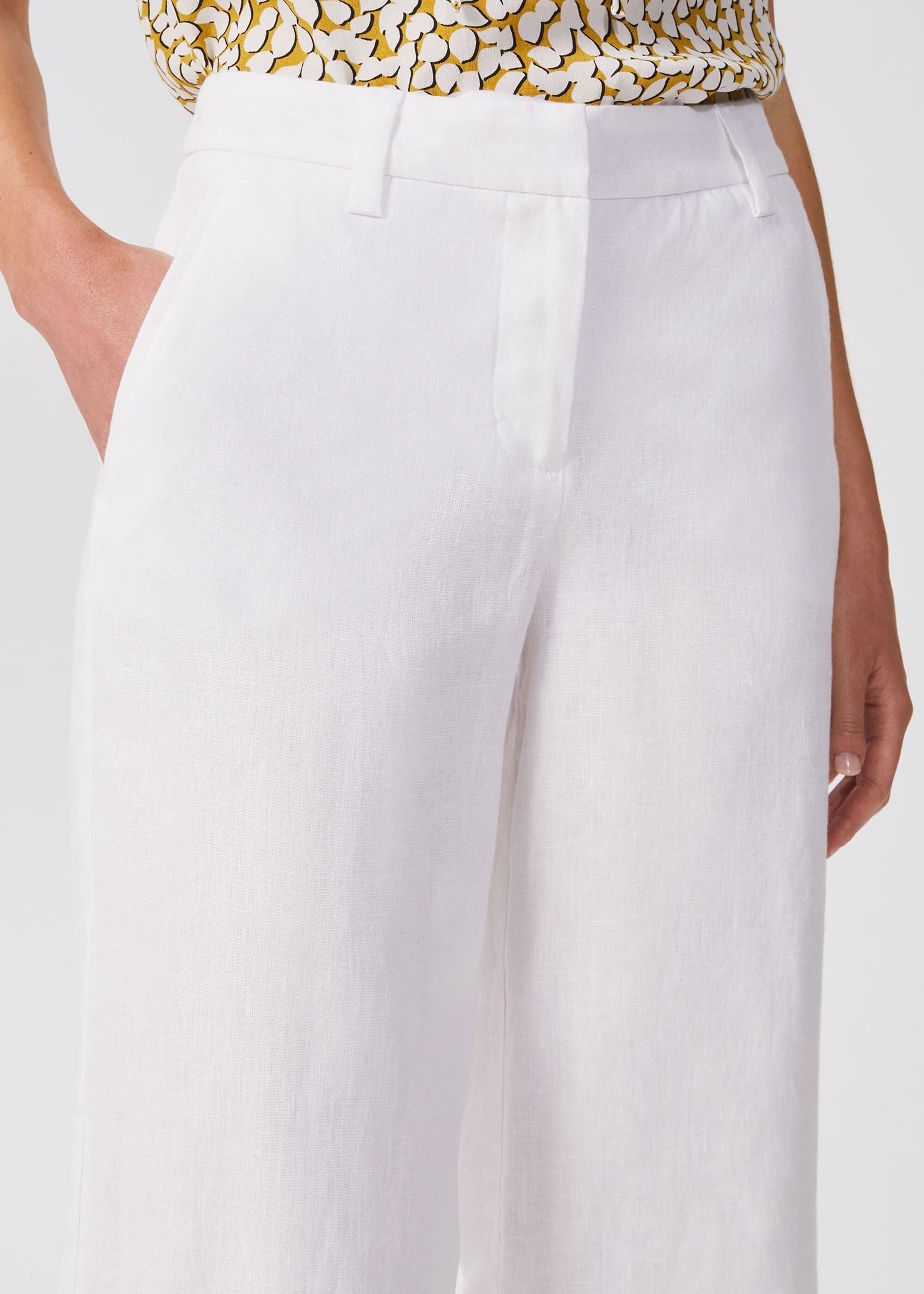 White Cotton Flax Straight Fit Slipon Trouser  Saffron Threads