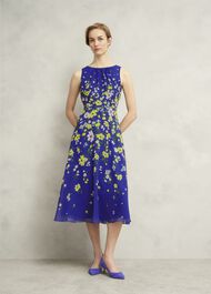 Petite Carly Gathered Neck Dress, Blue Multi, hi-res