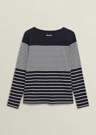 Navy Constance Cotton Striped Long Sleeve Top, Navy Ivory, hi-res