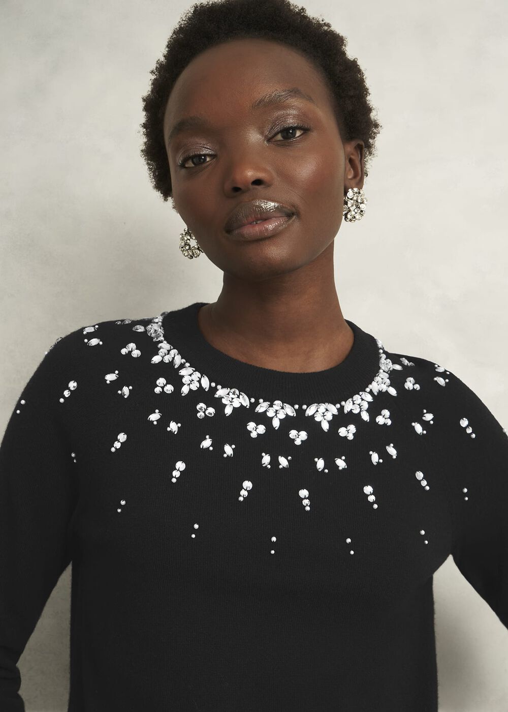 Black Theodora Wool Blend Gem Fairisle Knitted Sweater , Black, hi-res
