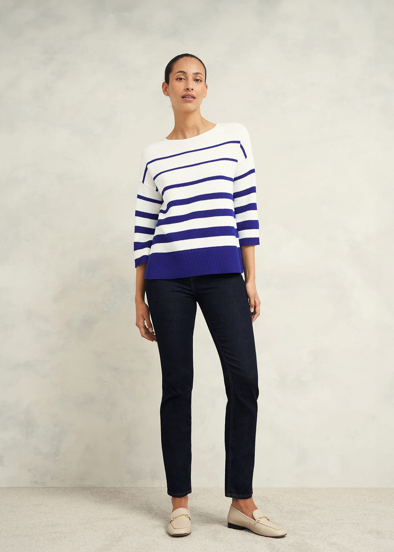 Elaine Stripe Cotton Blend Sweater, Ivory Blue, hi-res