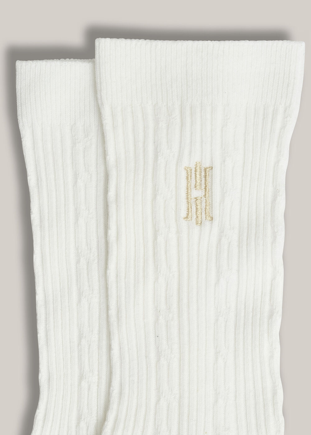 Cable Knit Single Socks, Ivory, hi-res