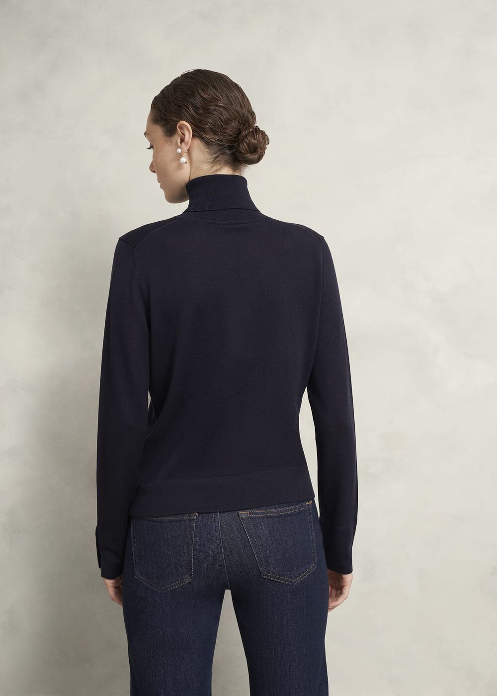 Lara Merino Rollneck Sweater, Navy, hi-res