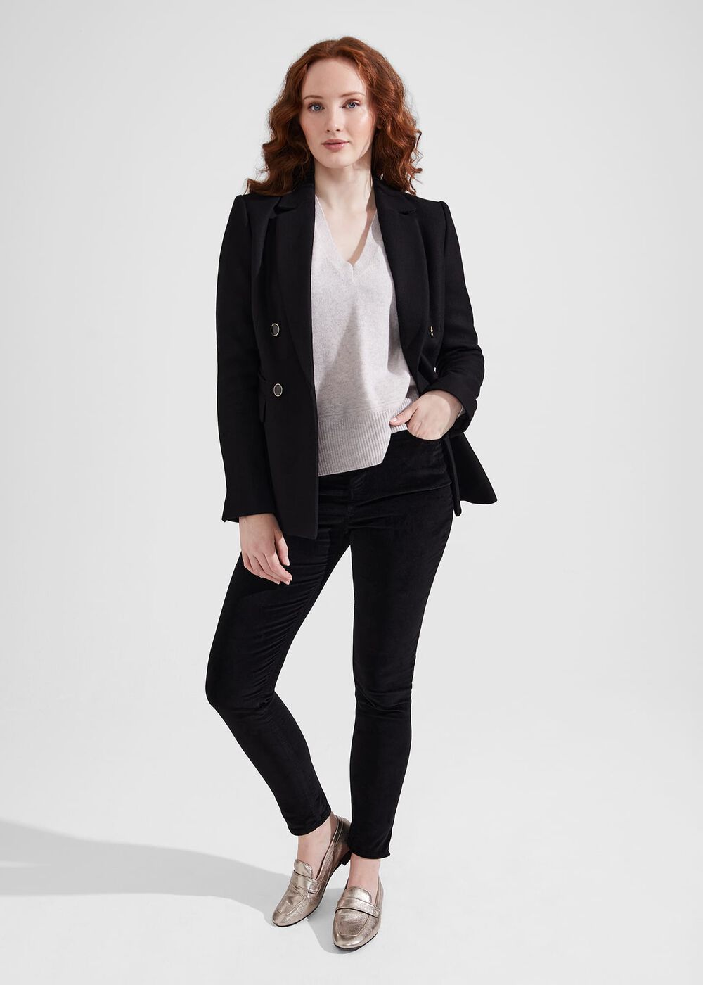 Jessa V Neck Cashmere Sweater, Pale Grey Marl, hi-res