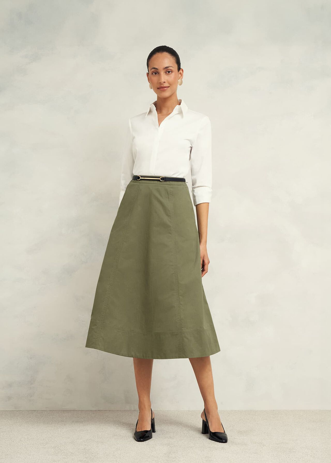 Avril Cotton Skirt, Sage Green, hi-res
