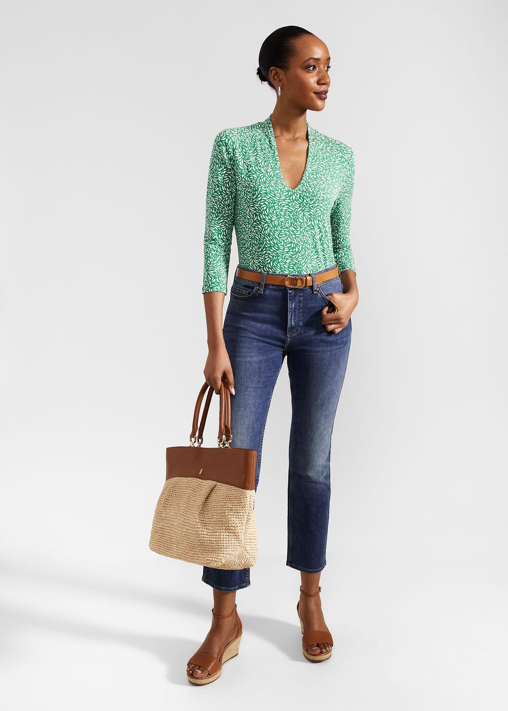 Aimee Printed Top, Green Ivory, hi-res