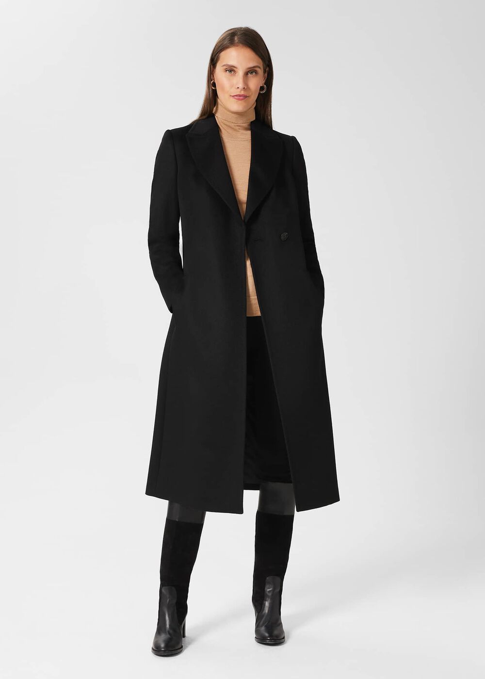 Olivia Wool Wrap Coat, Black, hi-res