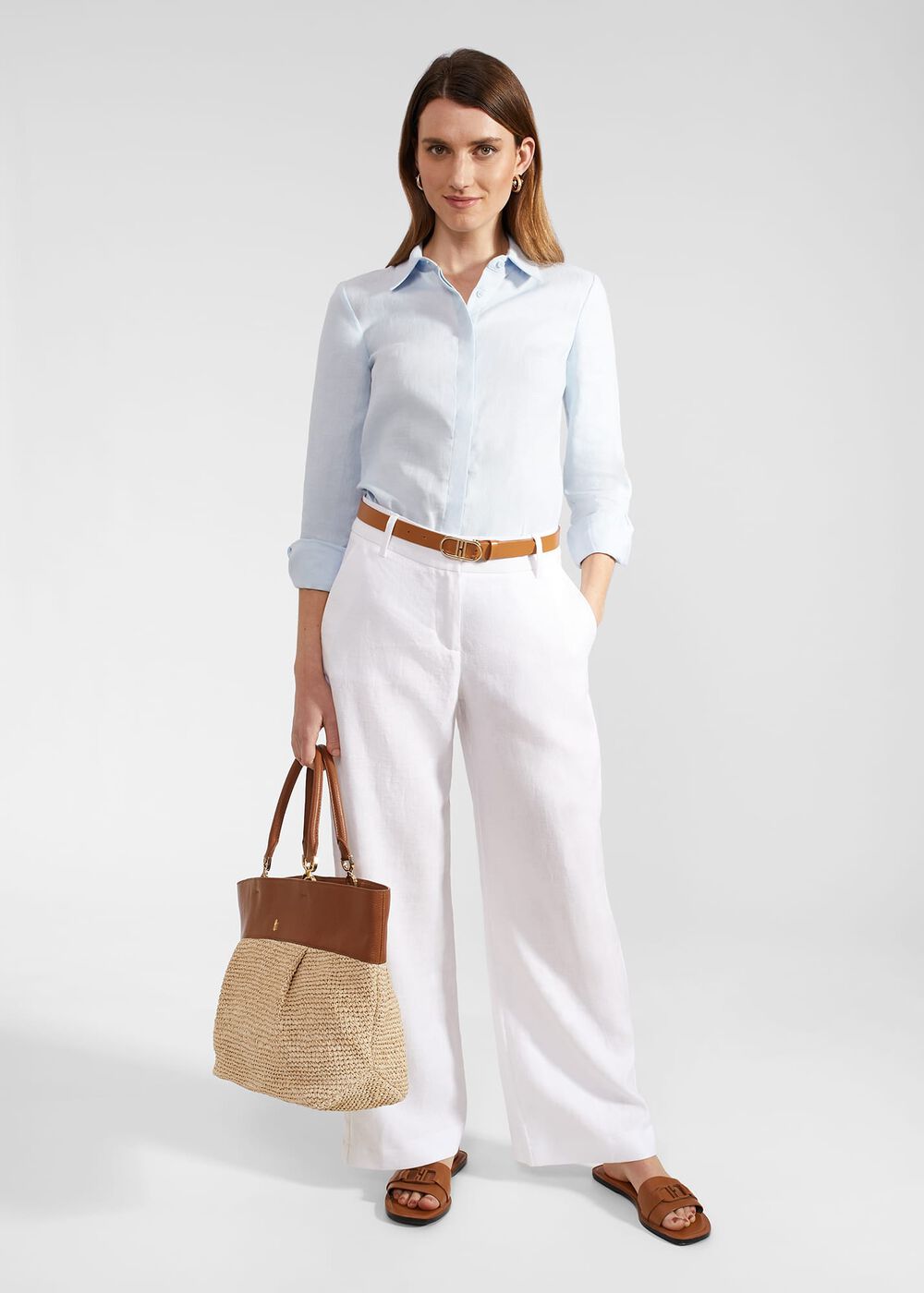 Petite Lynn Linen Pants, White, hi-res